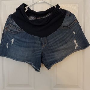 Distressed Blue Jean Maternity Shorts